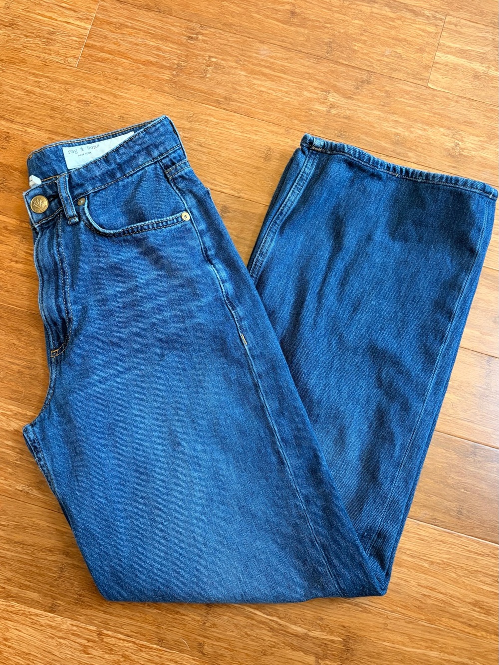 rag & bone Logan Mid-Rise Wide-Leg Jeans 100% Cotton Size 23 Annalise Wash